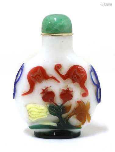 A Chinese six-colour overlay Peking glass snuff bottle,