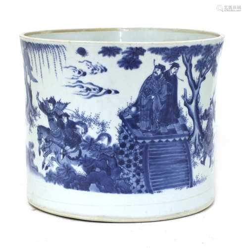 A Chinese blue and white brush pot,