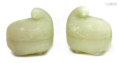 A pair of Chinese hardstone boxes and covers,