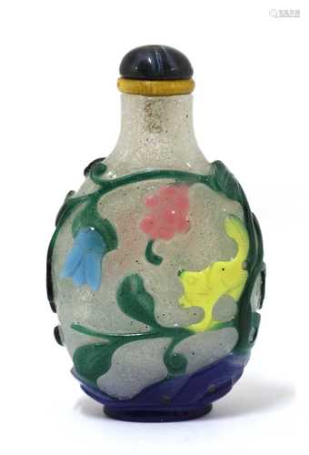 A Chinese six-colour overlay Peking glass snuff bottle,