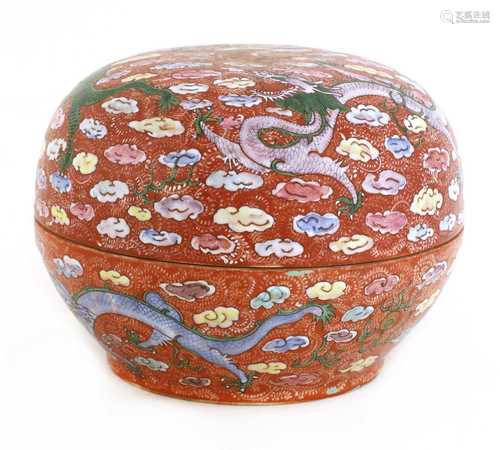 A Chinese famille rose box and cover,