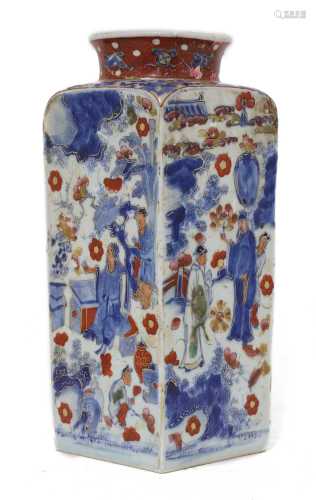 A Chinese clobbered blue and white vase,
