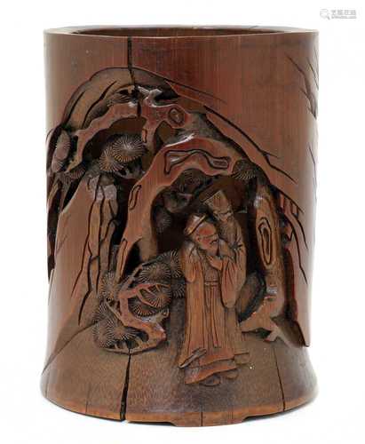 A Chinese bamboo brush pot,