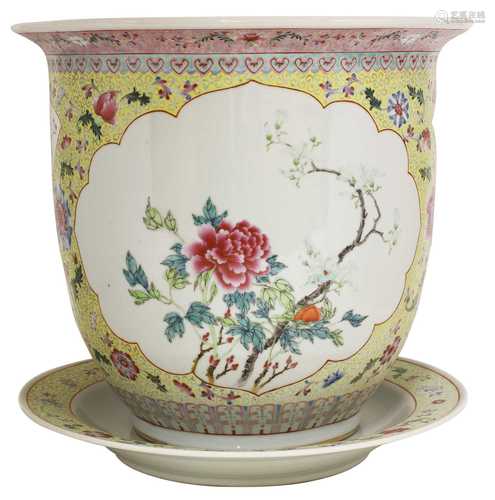 A Chinese famille rose jardinière and stand,