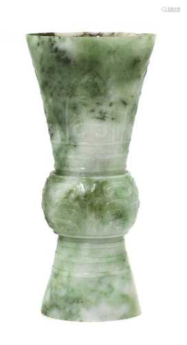 A Chinese jade gu vase,