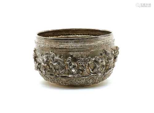 A Burmese silver repoussé bowl,