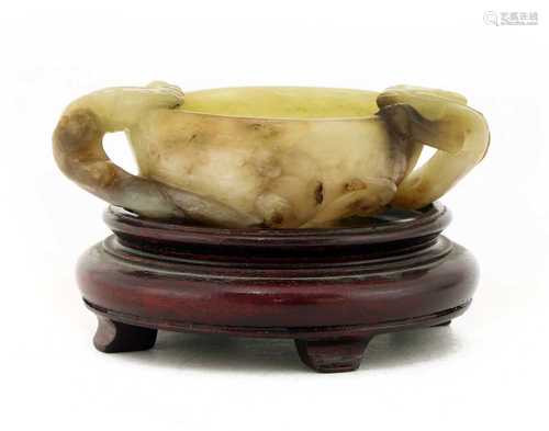 A Chinese jade two-handled cup,