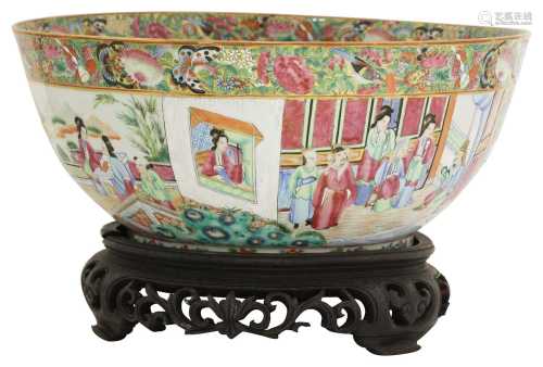 A Chinese Canton enamelled famille rose punch bowl,