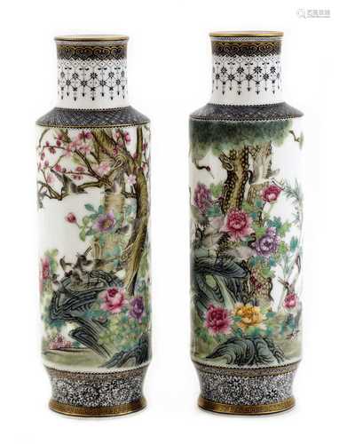 A pair of Chinese famille rose vases,