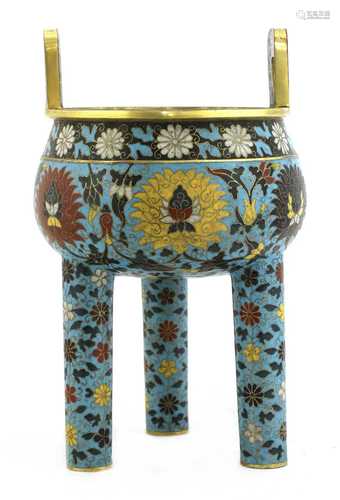 A Chinese cloisonné incense burner,