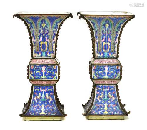 A pair of Chinese Canton enamelled gu vases,