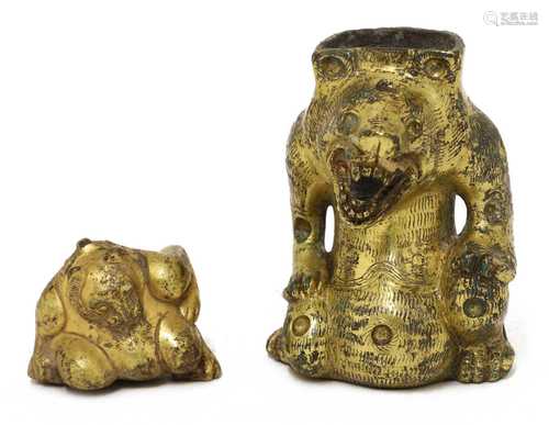 A Chinese gilt-bronze support fitting,