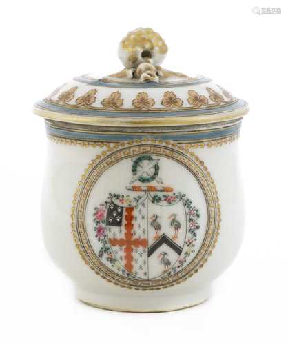 A Chinese armorial famille rose custard cup and cover,