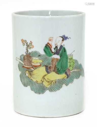 A Chinese famille verte brush pot,