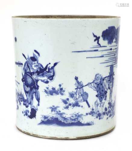 A Chinese blue and white brush pot,