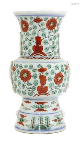 A Chinese polychrome-decorated gu vase,