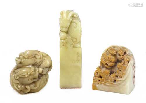 Three Chinese soapstone carvings,