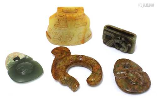 Five Chinese jade carvings,