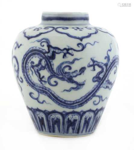 A blue and white jar,