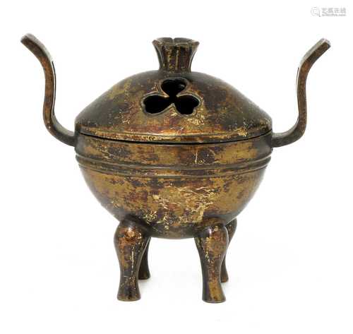 A Japanese gilt-lacquered bronze incense burner,