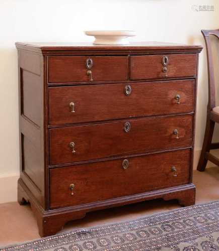 An oak chest of two short over three long drawers,