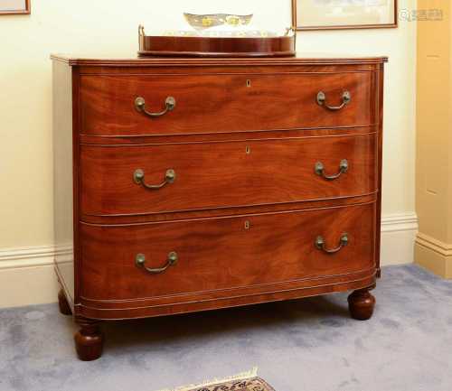 A Victorian mahogany bow front chest of drawers,