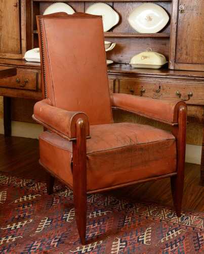 A walnut-framed high back open armchair,