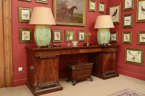 A large William IV mahogany pedestal sideboard,