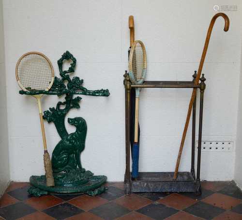 An Edwardian brass and cast iron stick stand,