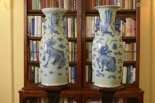 A near pair of celadon-glazed vases,