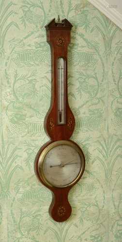 A George III mahogany and inlaid banjo barometer,