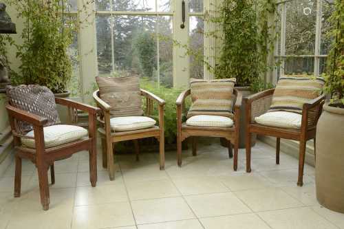 Four similar teak conservatory chairs,