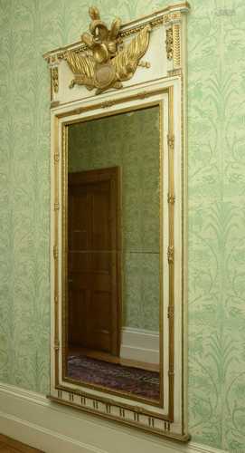 A large cream and gilt trumeau wall mirror,