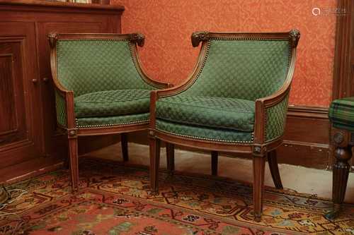 A pair of walnut side chairs,