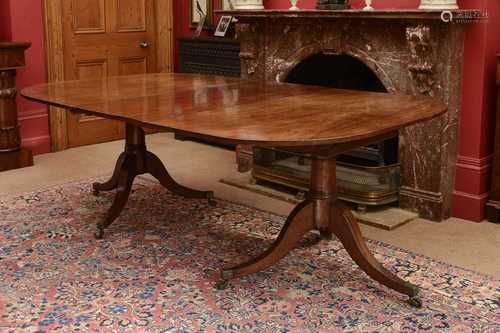 A mahogany twin pedestal dining table,