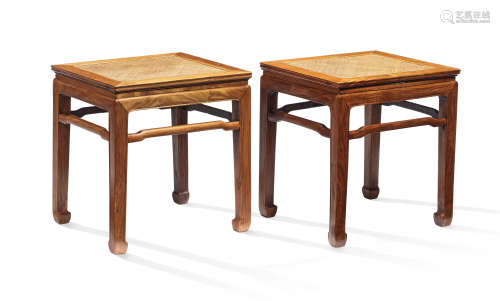 A VERY RARE PAIR OF HUANGHUALI SQUARE STOOLS, FANGDENG 17th/...