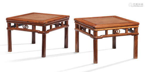 A RARE PAIR OF LARGE HUANGHUALI SQUARE STOOLS, FANGDENG 17th...
