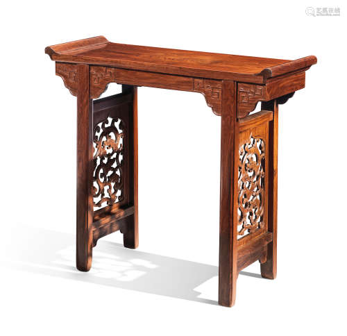 A FINE AND RARE HUANGHUALI RECESSED-LEG TABLE, QIAOTOUAN 17t...