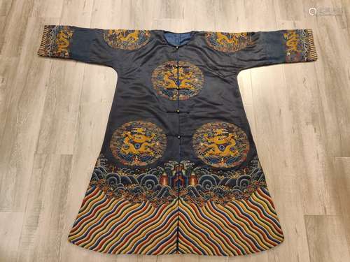 A Blue Ground Kesi Dragon Court Robe, Qing Dynasty