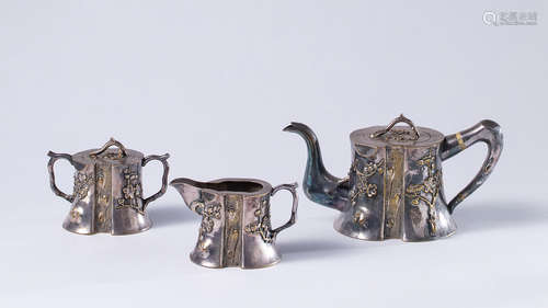 Three Export Silver Teawares, Qing Dynasty