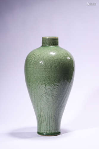 A Carved Longquan Celadon Meiping Vase