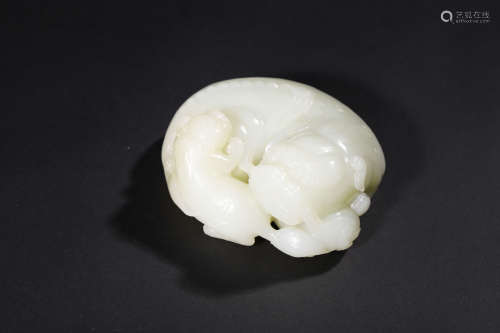 A Carved White Jade Beast