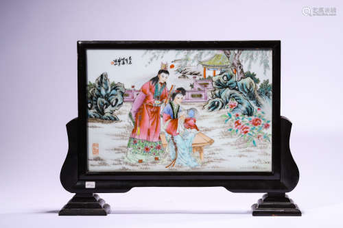 A Famille Verte Table Screen, Qing Dynasty or Later