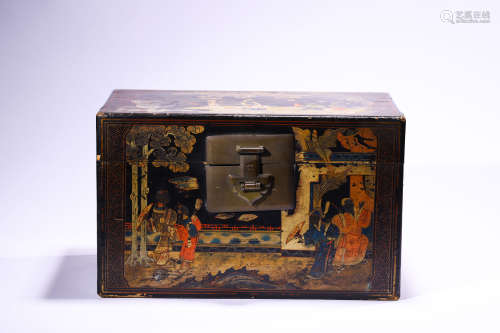 A Painted Wood Box, Late Qing Dynasty