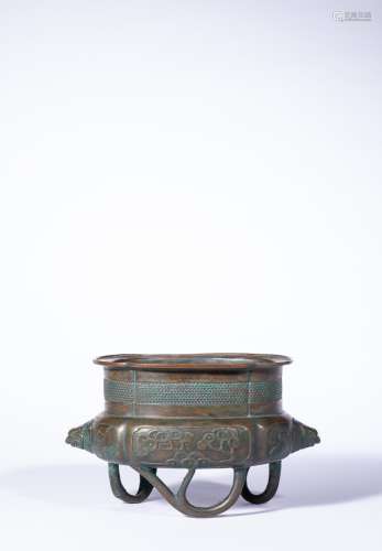 A Bronze Lobed Tripod Censor, Possiby Qing Dynasty