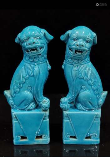 A  Pair of Turqoise Glazed Lion Figures, Late Qing Dynasty