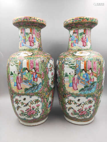 A Pair of Canton Enamel Rouleau Vases, Qing Dynasty