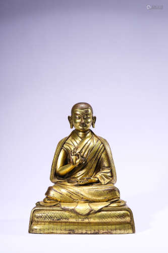 A Sino-Tibet Gilt Bronze Figure of a Monk