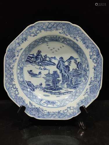 A Lobed Blue and White Export Dish, Qianlong Period, Qing Dy...