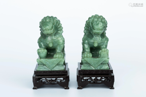 REPUBLIC OF CHINA SET OF HETIAN JADE LIONS WITH BASES